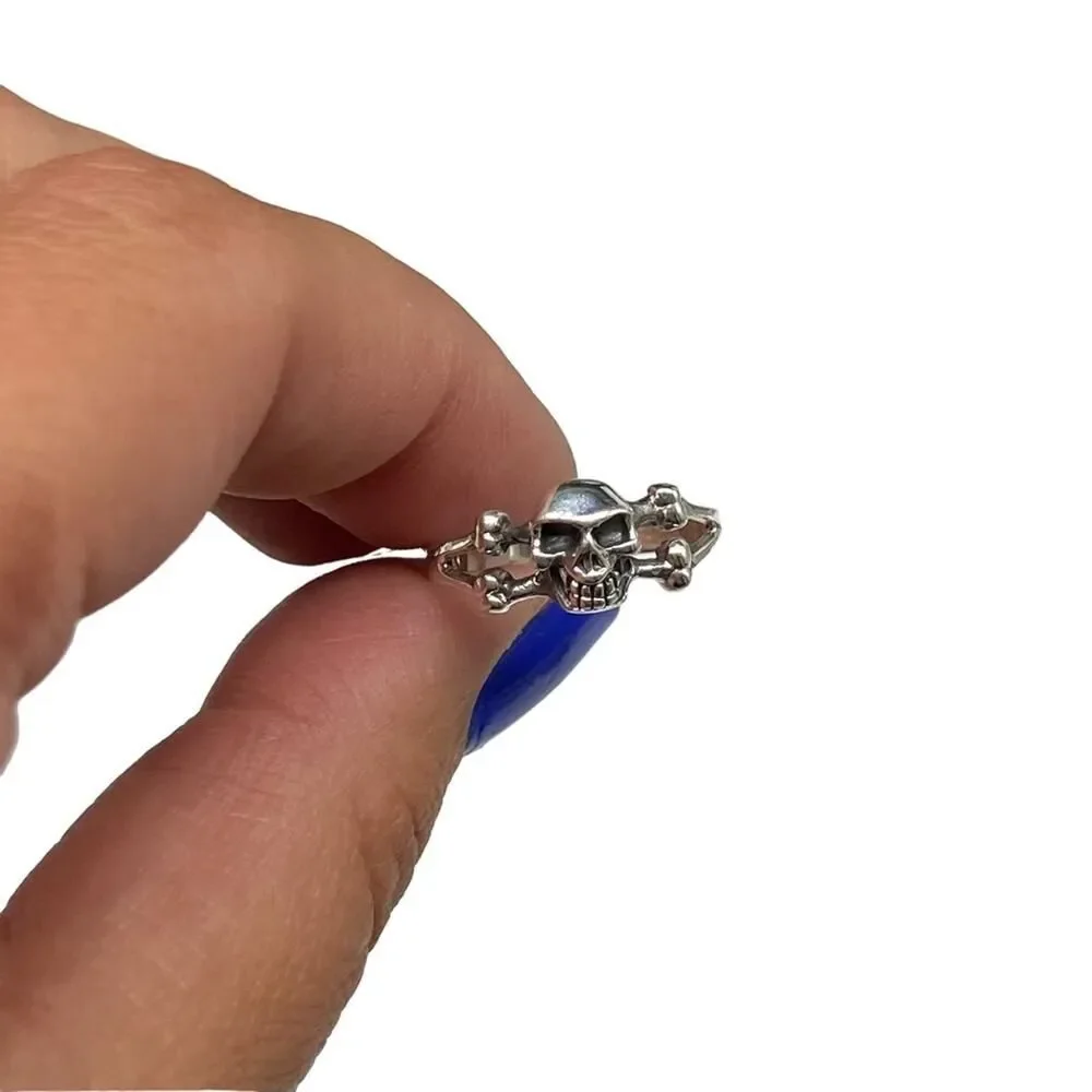Skull & Crossbones Ring Solid Sterling Silver 925 Size 5 Cross Bones Skulls